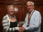 Roger Parkinson, President of Horbury and Ossett Phoenix Rotary Club with Rachel Exley of the Alzheimer's Society
